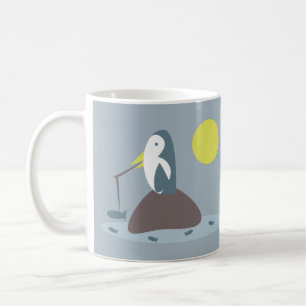 Cute Penguin Fishing Illustration Coffee Mug