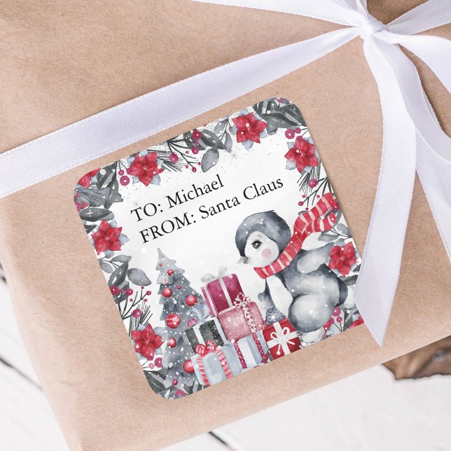 Cute Penguin From Santa Kids Christmas Square Sticker (Creator Uploaded)