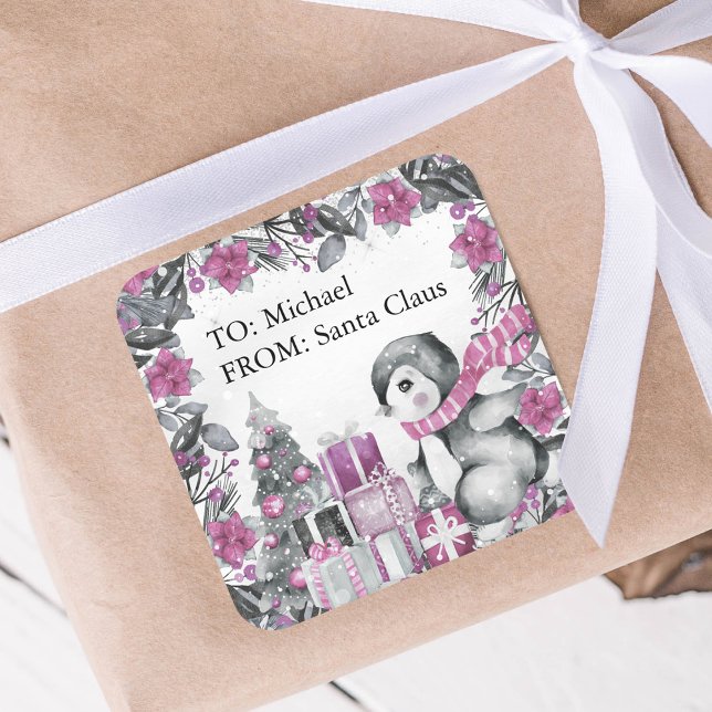 Cute Penguin From Santa Kids Christmas Square Sticker (Creator Uploaded)