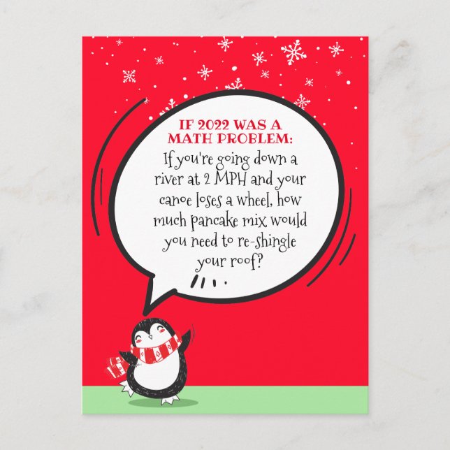 Cute Penguin Funny 2022 Math Problem  Holiday Card (Front)