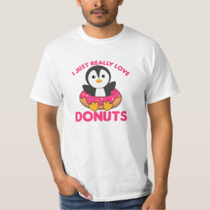 Cute Penguin Funny Animals In Doughnut Pink T-Shirt