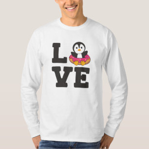 Cute Penguin Funny Animals In Doughnut Pink T-Shirt