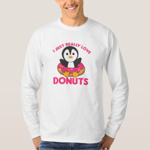 Cute Penguin Funny Animals In Doughnut Pink T-Shirt