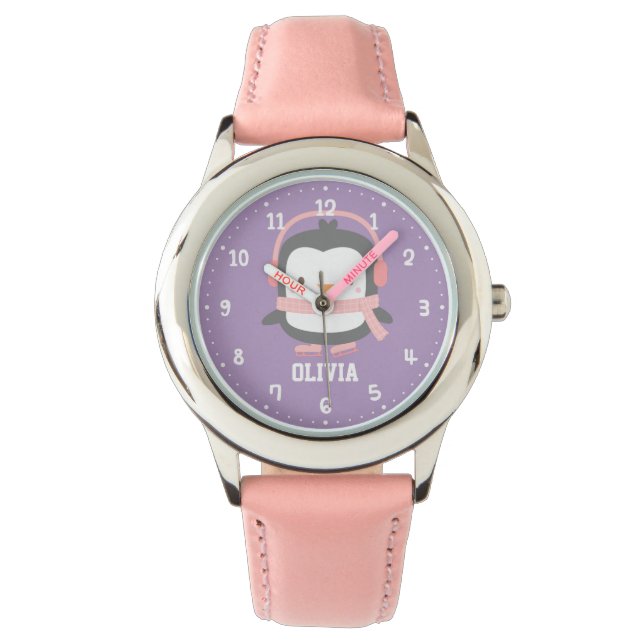 Cute Penguin Girls Personalised Watches (Front)