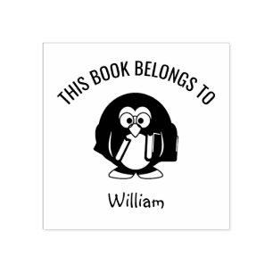 Cute Penguin Glasses This Book Belongs to Name Rubber Stamp