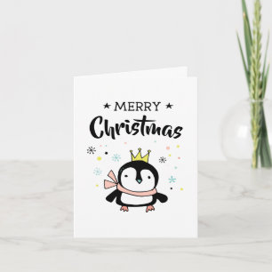 Cute penguin gold crown merry christmas holiday card