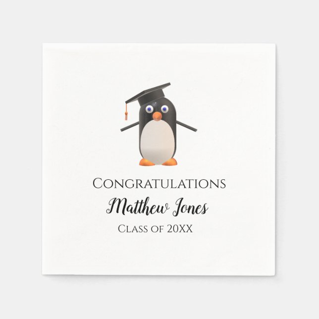 Cute Penguin Graduation Napkins Personalised (Front)