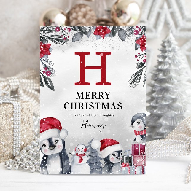 Cute Penguin Granddaughter Christmas Card (Creator Uploaded)