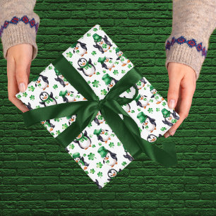 Cute Penguin Green Hat Shamrock St. Patrick's Day Wrapping Paper