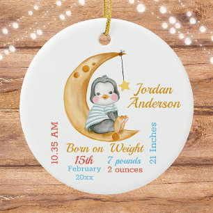 Cute Penguin Half Moon Baby Stats Ceramic Tree Decoration