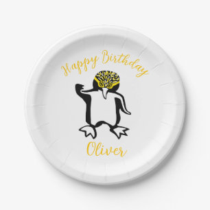 Cute PENGUIN - Happy Birthday -Wildlife Paper Plate