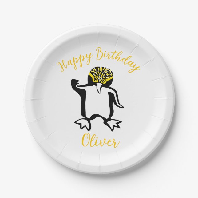 Cute PENGUIN - Happy Birthday -Wildlife Paper Plate (Front)