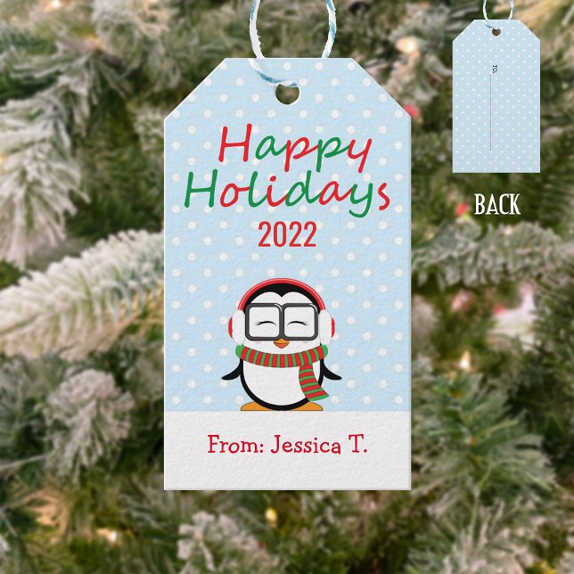Cute Penguin Happy Holidays Gift Tag (Creator Uploaded)