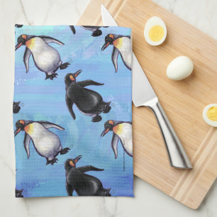 Cute Penguin Heads and Tails Patterns Tea Towel