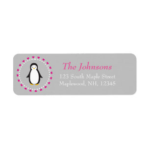 cute penguin heart address label