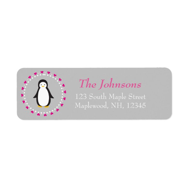 cute penguin heart address label (Front)