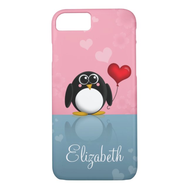 Cute Penguin Heart Balloon iPhone 7 case (Back)