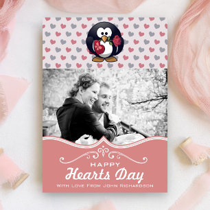 Cute Penguin Hearts Custom Photo Valentine's Day Invitation