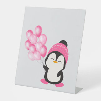 “Cute Penguin Holding a Balloon – Toddler/Child Te Pedestal Sign
