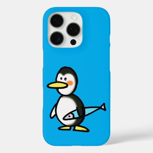 Cute Penguin Holding a Blue Fish Case-Mate iPhone Case (Back)