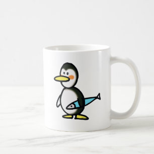 Cute Penguin Holding a Blue Fish Coffee Mug