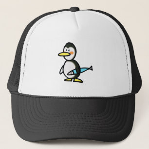 Cute Penguin Holding a Blue Fish Trucker Hat