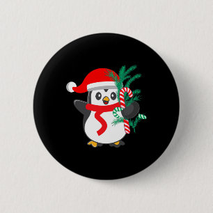 Cute Penguin Holding A Candy Cane Christmas Animal 6 Cm Round Badge
