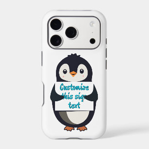Cute penguin holding a sign for personalized text