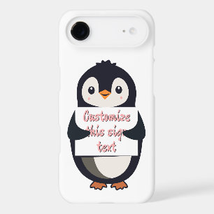 Cute penguin holding a sign for personalized text