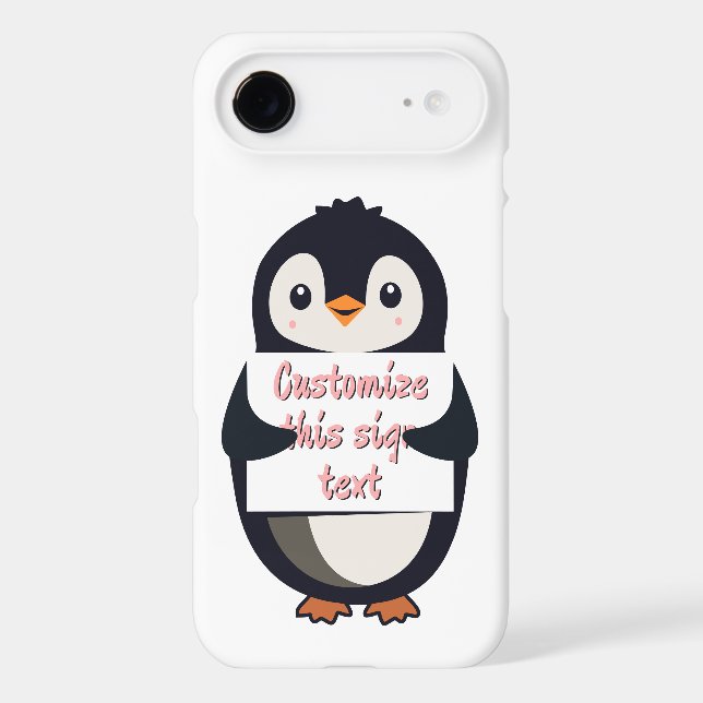 Cute penguin holding a sign for personalized text (Back)