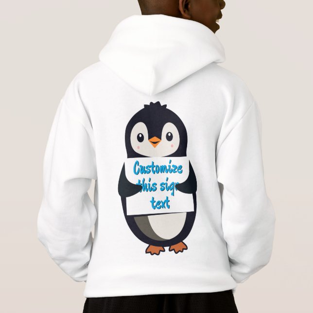 Cute penguin holding a sign for personalized text (Back)