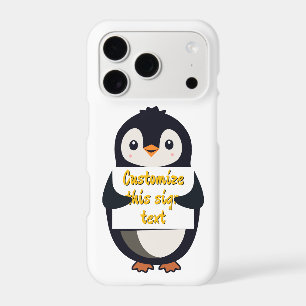 Cute penguin holding a sign for personalized text