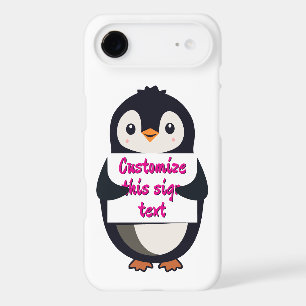 Cute penguin holding a sign for personalized text