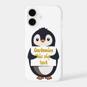 Cute penguin holding a sign for personalized text