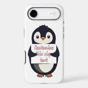 Cute penguin holding a sign for personalized text