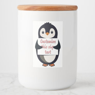 Cute penguin holding a sign for personalized text food label