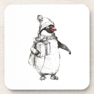 Cute Penguin Holding Gift Coaster