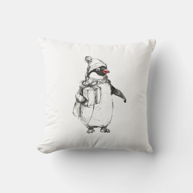 Cute Penguin Holding Gift Cushion (Front)