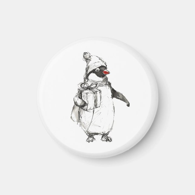 Cute Penguin Holding Gift Magnet (Front)