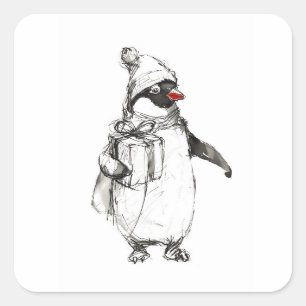 Cute Penguin Holding Gift Square Sticker