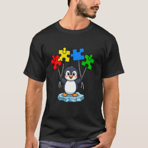 Cute Penguin Holding Puzzle Pieces Autism Awarenes T-Shirt