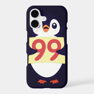 Cute penguin holding sign with the number 99 on it