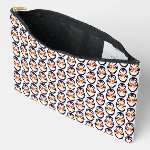 Cute penguin holding sign with the number 99 on it accessory pouch