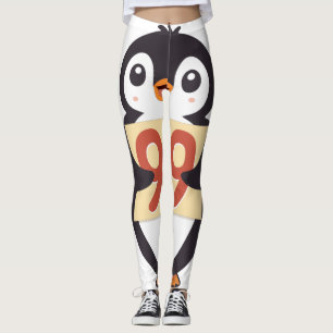 Cute penguin holding sign with the number 99 on it leggings