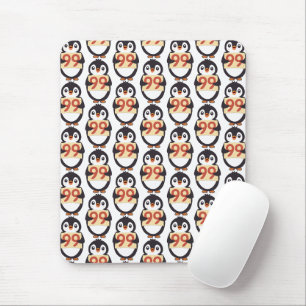 Cute penguin holding sign with the number 99 on it mouse mat