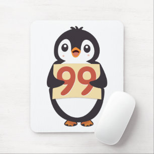 Cute penguin holding sign with the number 99 on it mouse mat