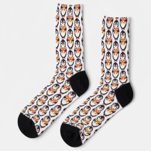 Cute penguin holding sign with the number 99 on it socks