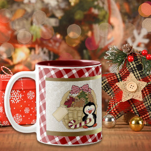 Cute Penguin Holiday Basket Two-Tone Coffee Mug