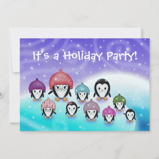 Cute Penguin Holiday Party Invitations (Front)