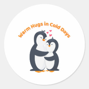 Cute Penguin Hug – Winter Love Classic Round Sticker